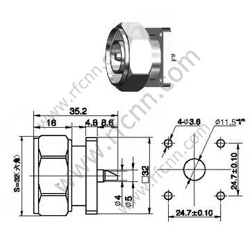 Conector de RF de montaje de brida masculina DIN 7/16
